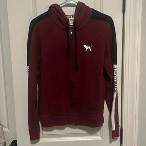 Pink Maroon Colorblock Zip up Jacket size Large Victoria’s Secret soft & comfy